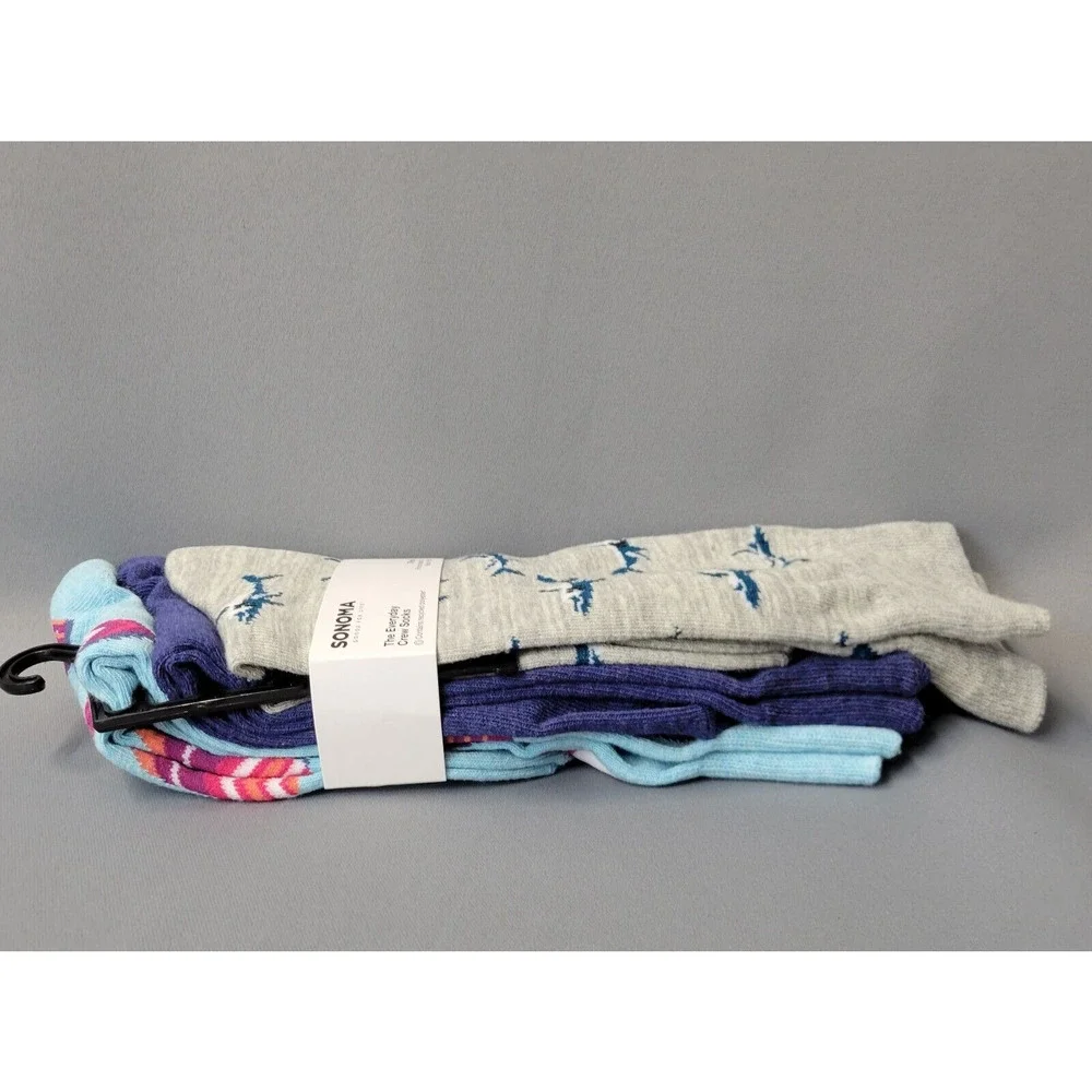 Sonoma The Everyday Crew Socks Mens‎ Size 8-13 Shark Surfboard Print 3 Pair New